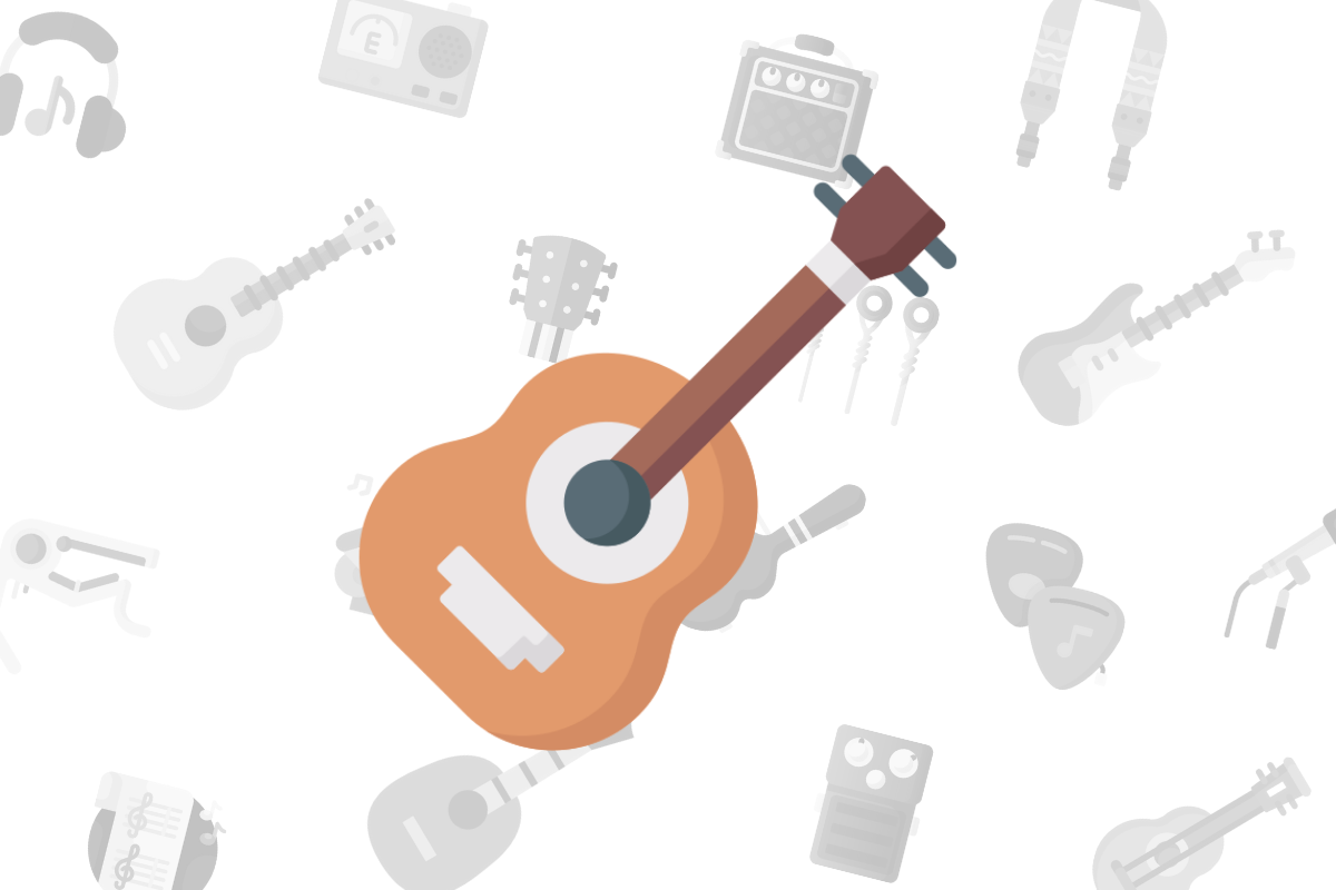 animated concert ukulele on white music themed background