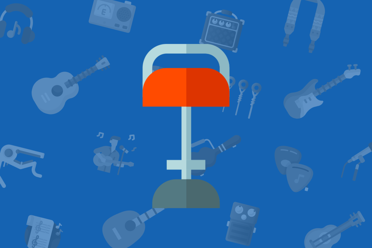 animated red music stool on blue background with music items